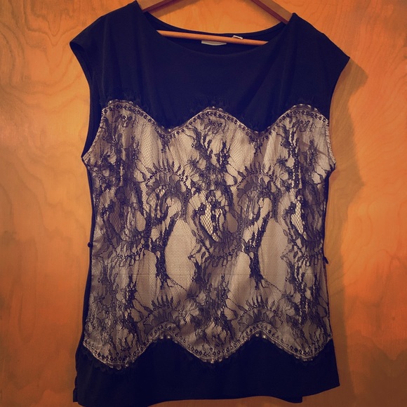 New York & Company Tops - New York & Company Black and Tan lace shell sz L